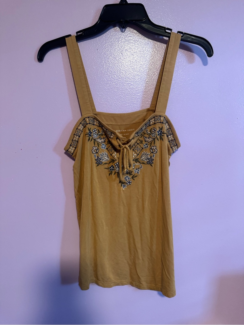American Eagle Outfitters Mustard Embroidered Tank with Front Tie